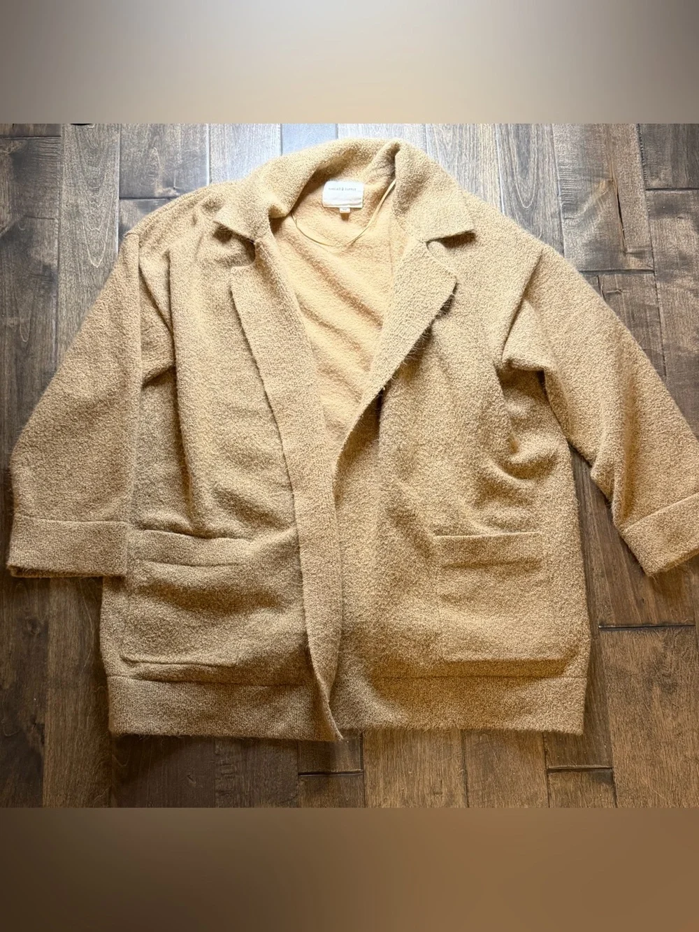 Thread & Supply Camel Bouclé Open Front Cardigan Jacket XXL